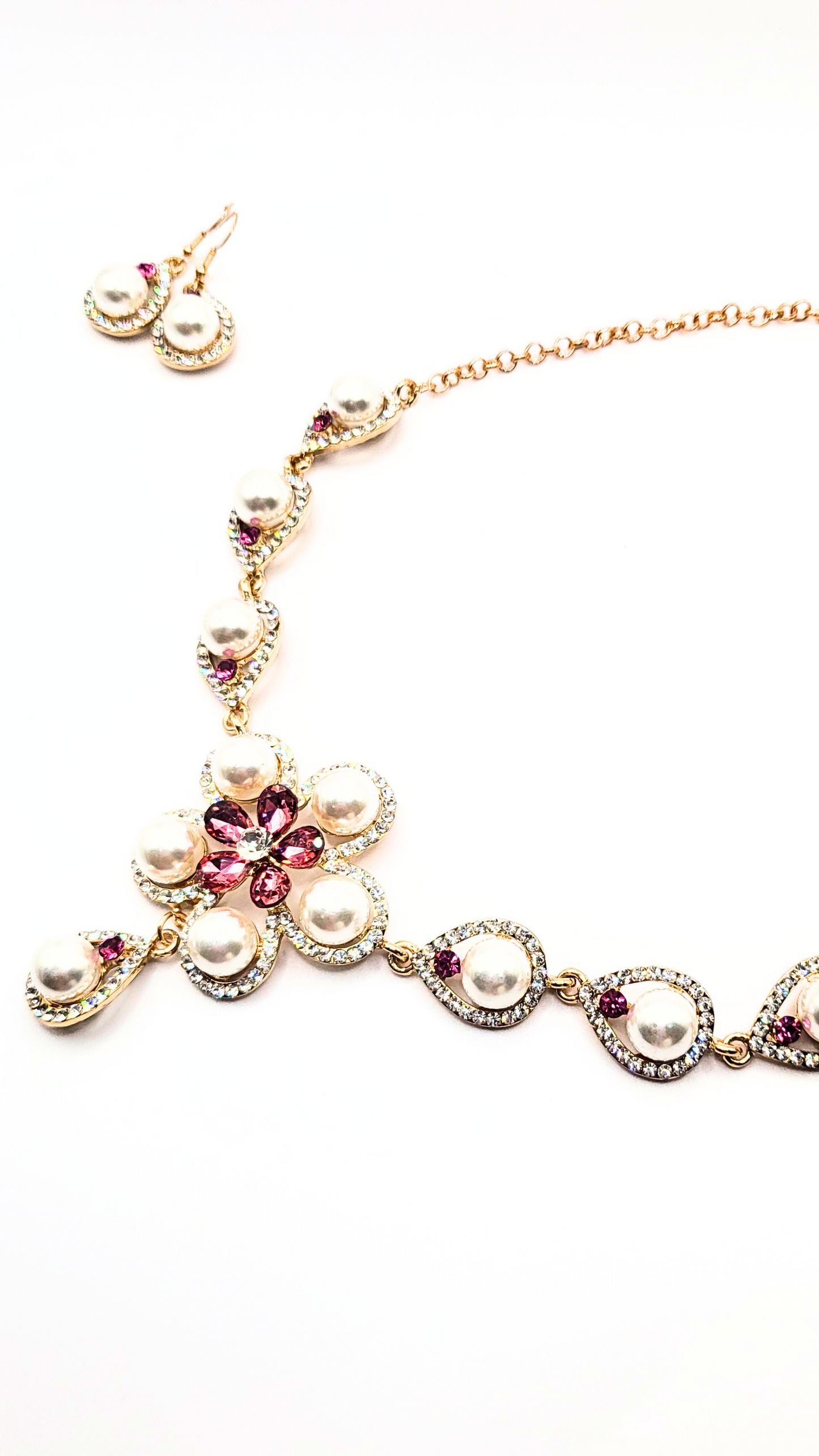 Pearl Crystal Flower Necklace & Earrings