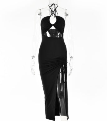 Sexy Halterneck Lace-up Split Dress Summer Y2K Fashion Party Baech Long Dresses For Womens Clothing
