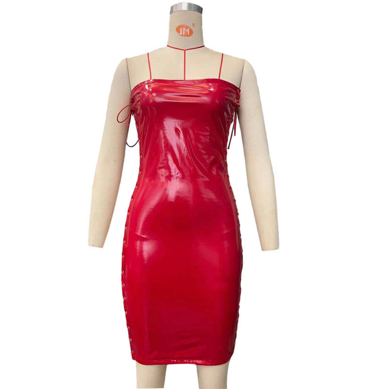 Sheath Dress Corns Lace-up Leather Skirt