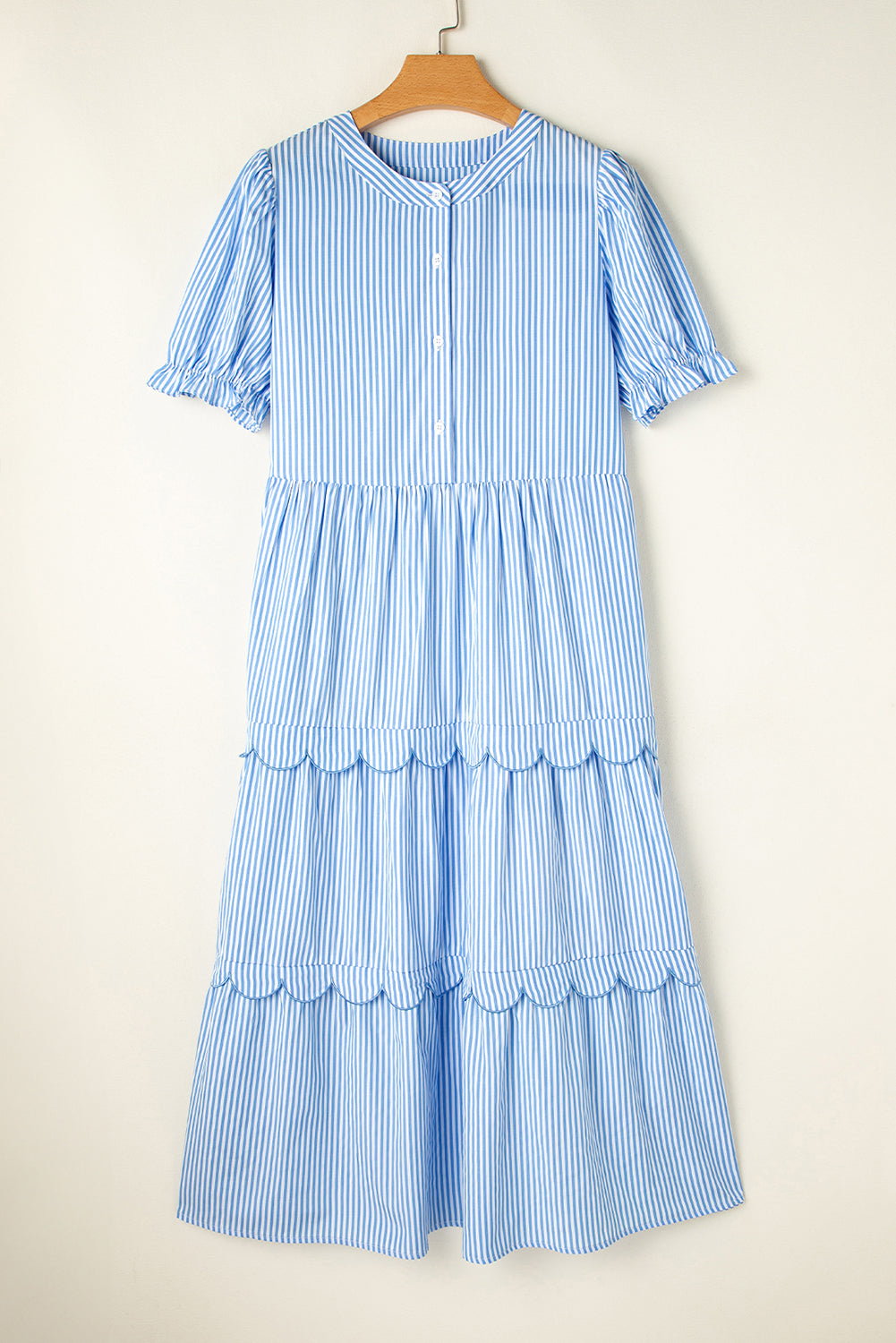 Noah Stripe Tiered Scallop Long Dress-2