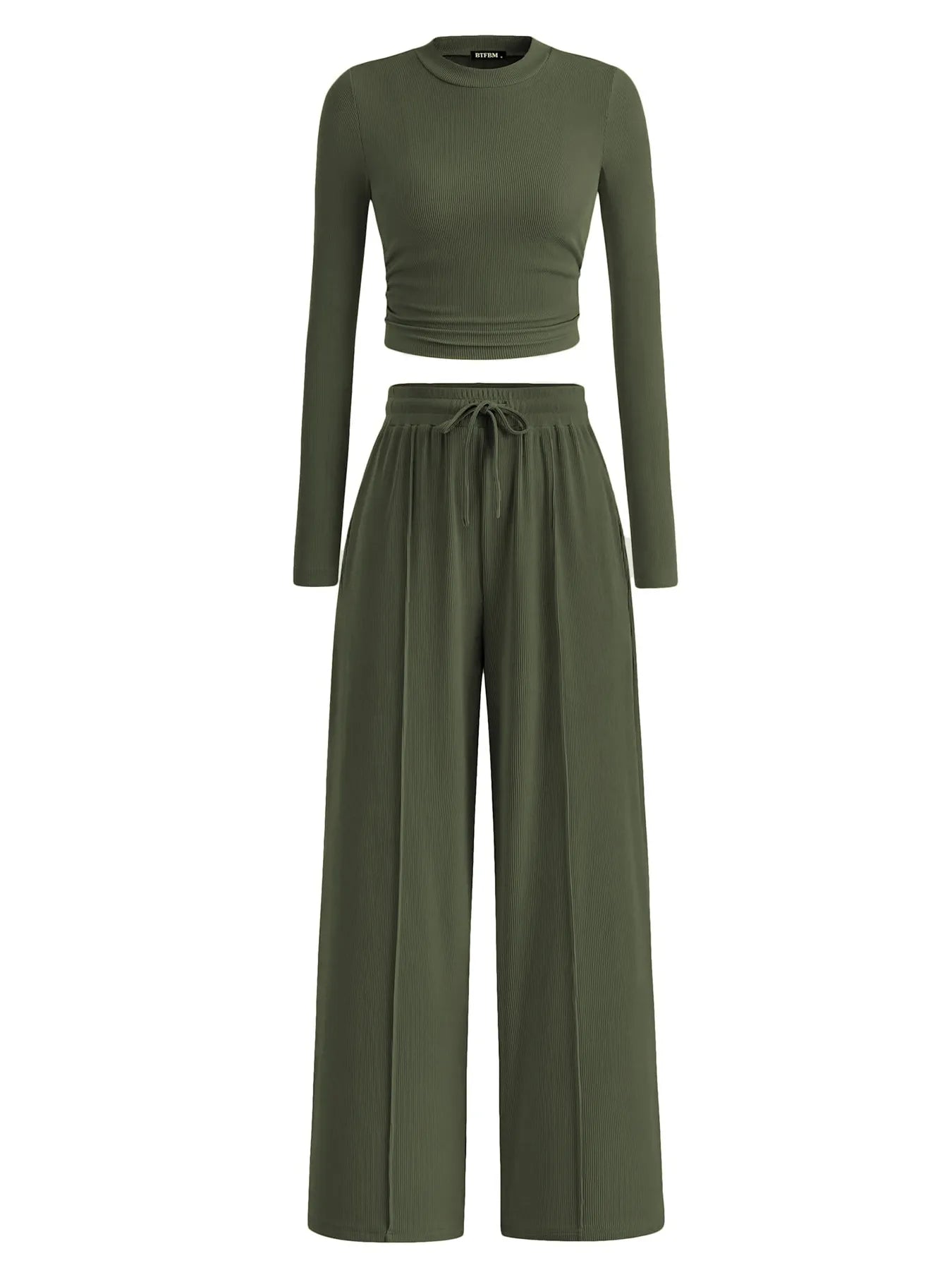 Round Neck Long Sleeve Top and Pants Set