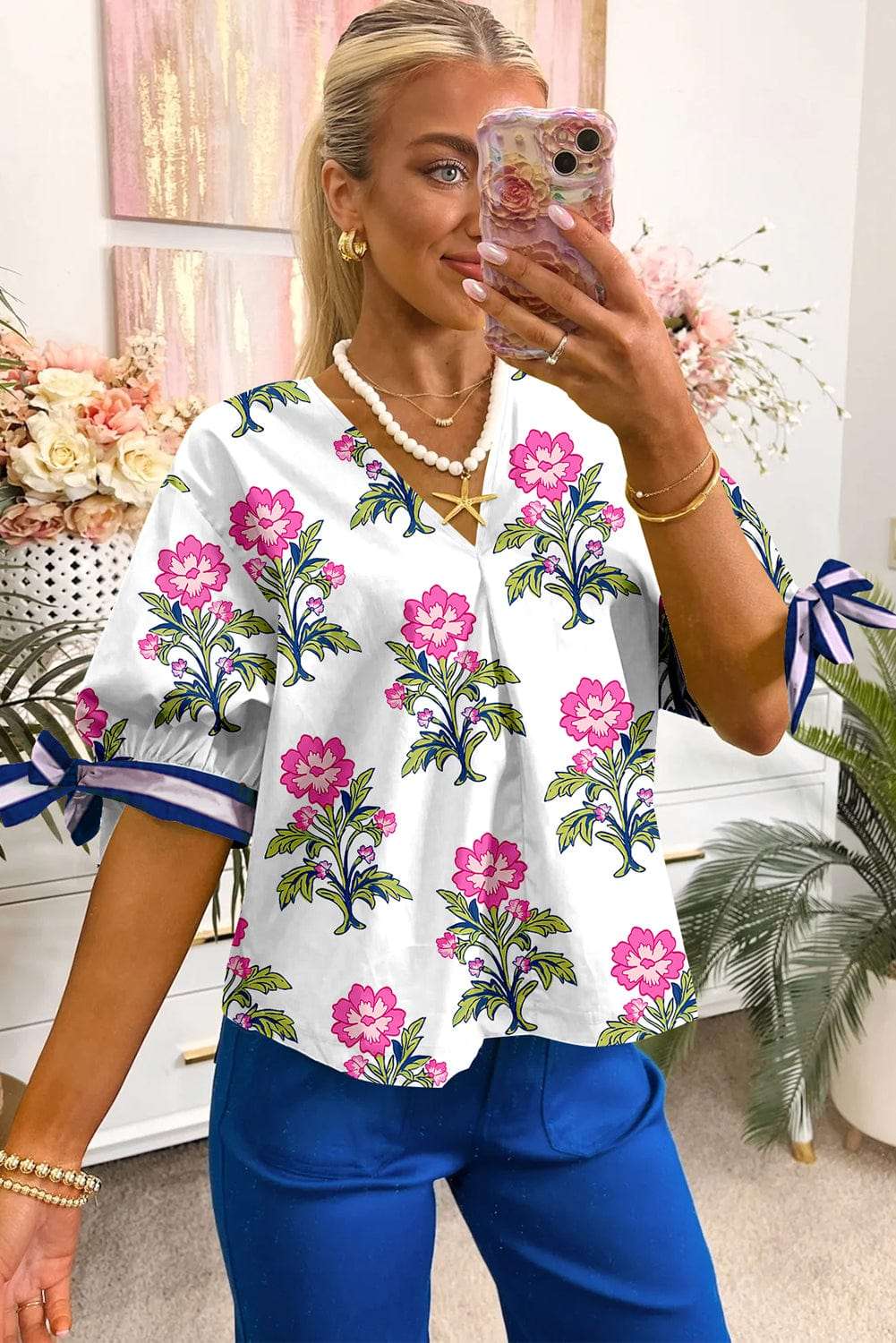 White Floral Summer Blouse-1
