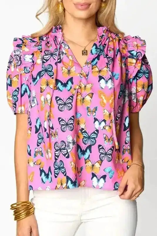 Ruffled Sleeve Butterfly Blouse