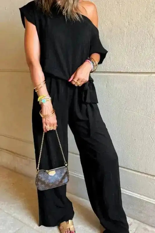 Shadow Check One Shoulder Jumpsuit-2