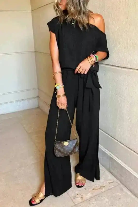 Shadow Check One Shoulder Jumpsuit-0