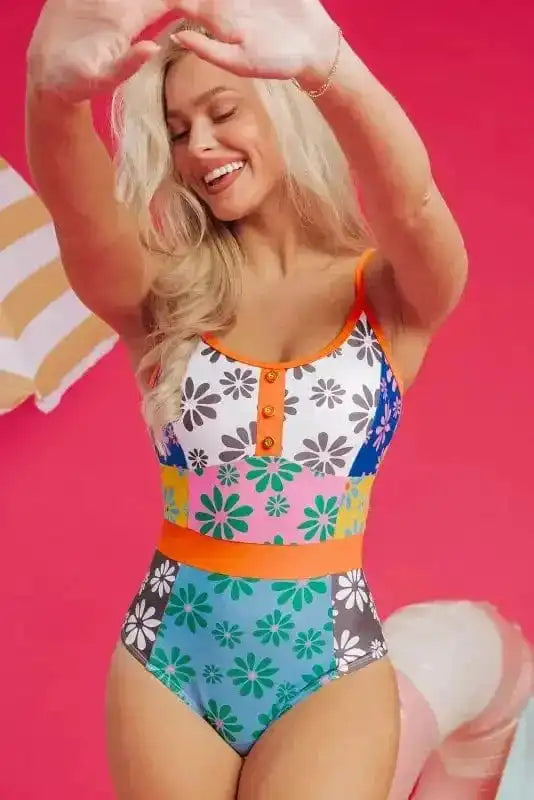 Orange Floral Teddy Swimsuit-4