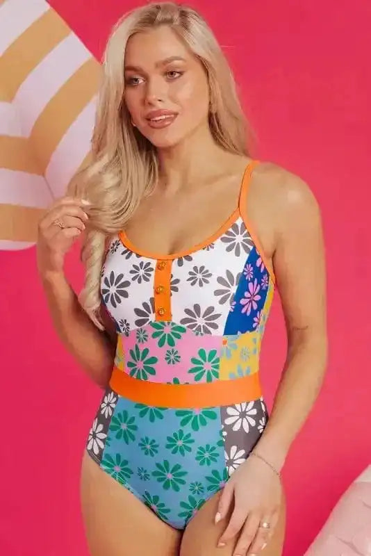 Orange Floral Teddy Swimsuit-3