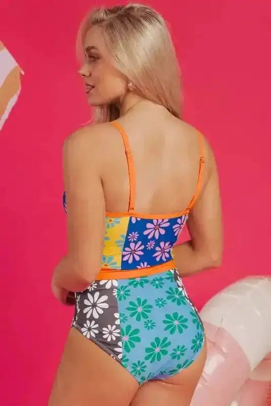 Orange Floral Teddy Swimsuit-1