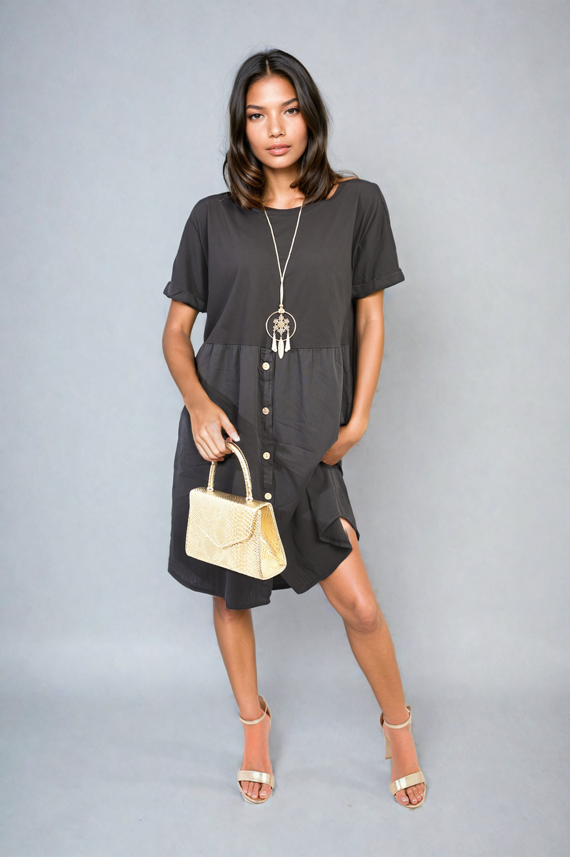 Short Sleeve Button Front Midi Dress-8