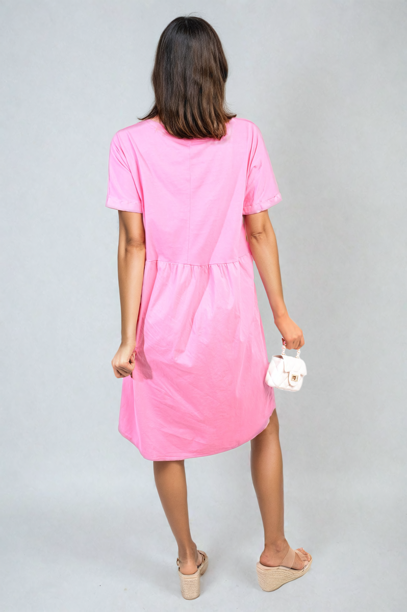 Short Sleeve Button Front Midi Dress-7