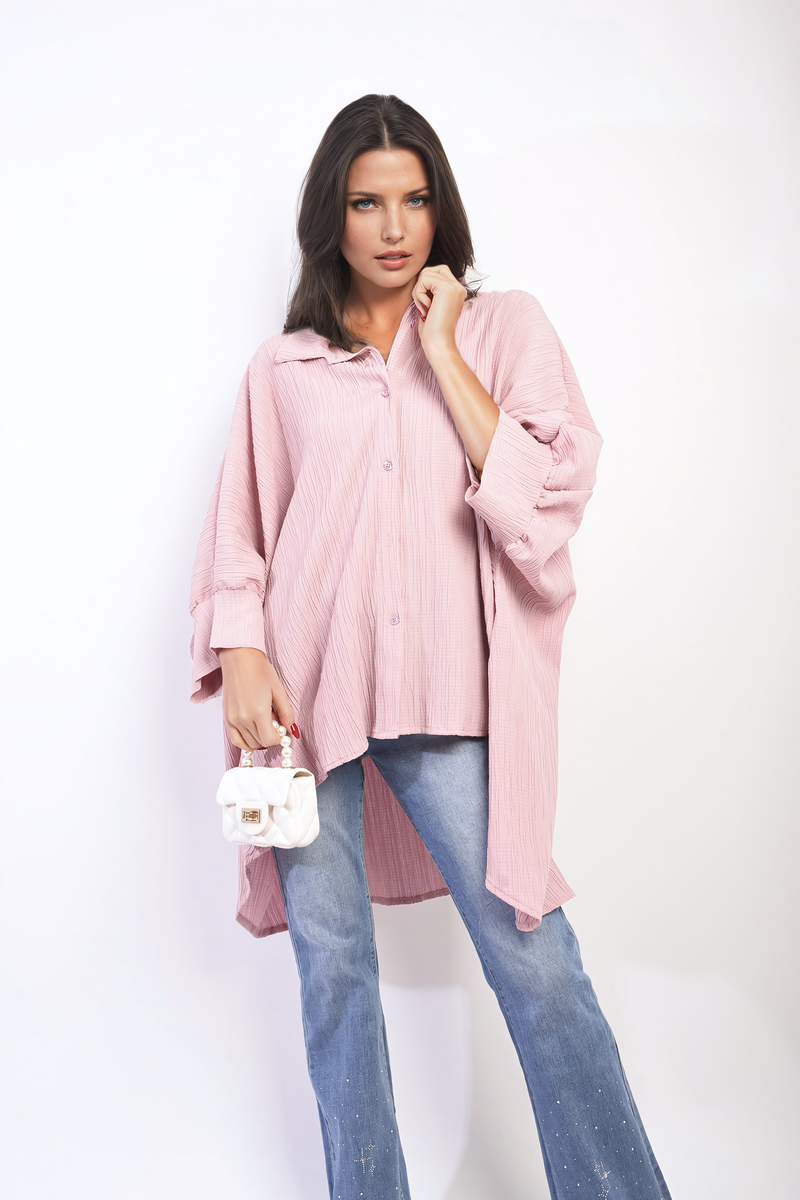 Oversized Long Sleeve Button Front Top-6