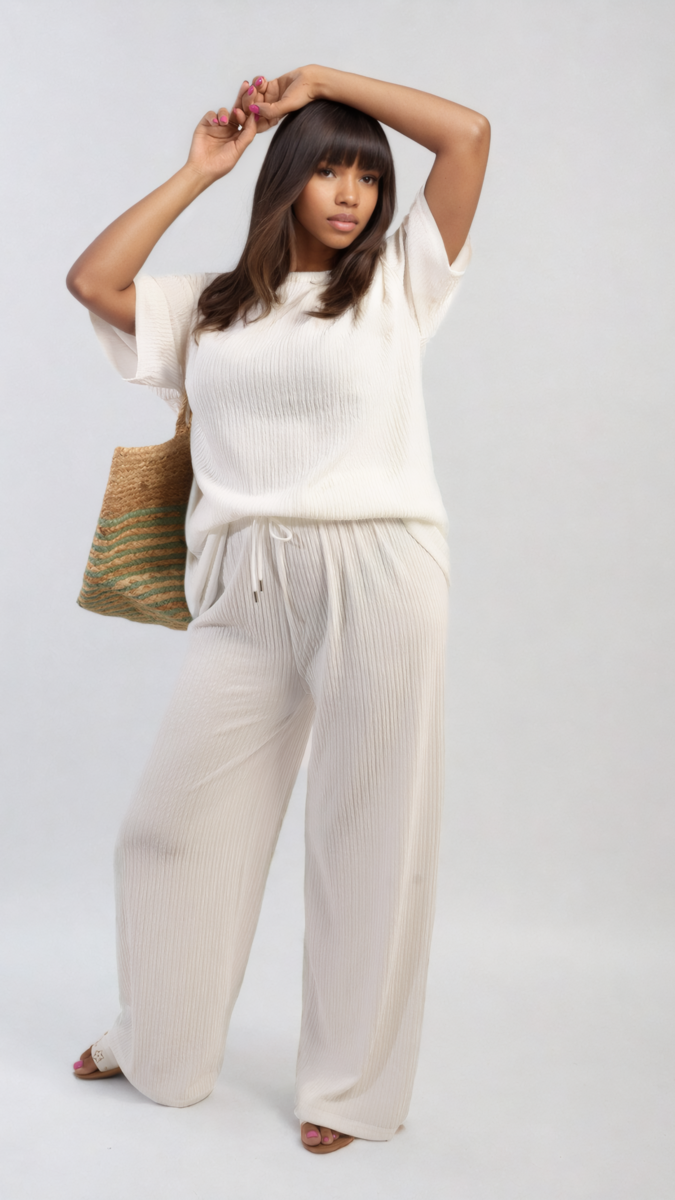 Ribbed Oversized Top and Drawstring Wide Leg Trouser Co-ord Set-11