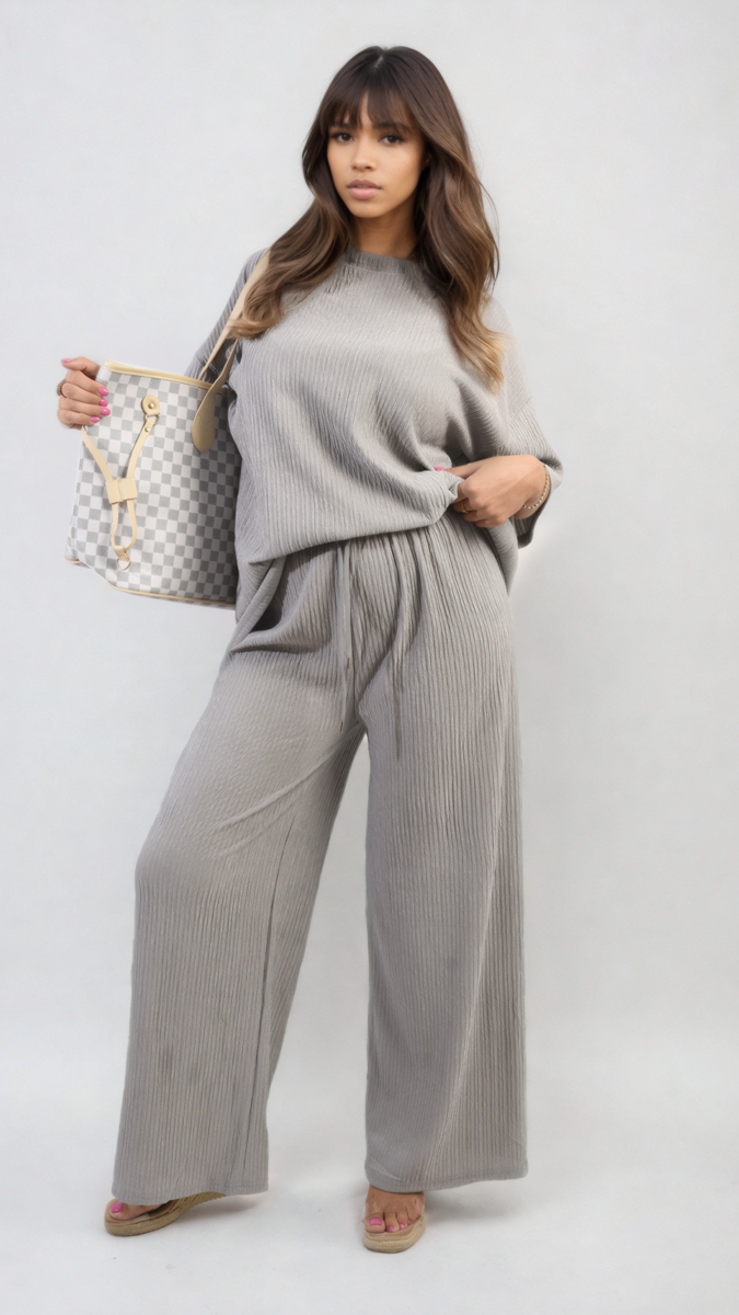 Ribbed Oversized Top and Drawstring Wide Leg Trouser Co-ord Set-5