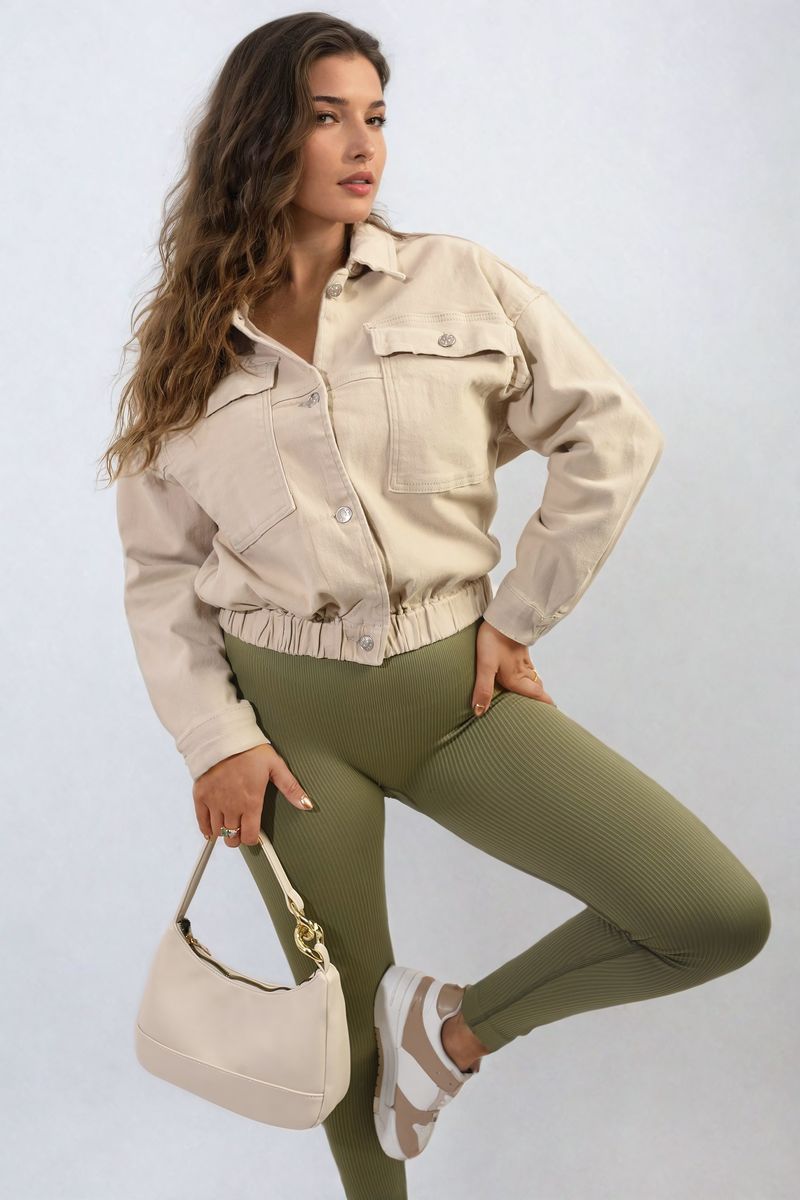 Cropped Button Jacket with Front Pockets-6