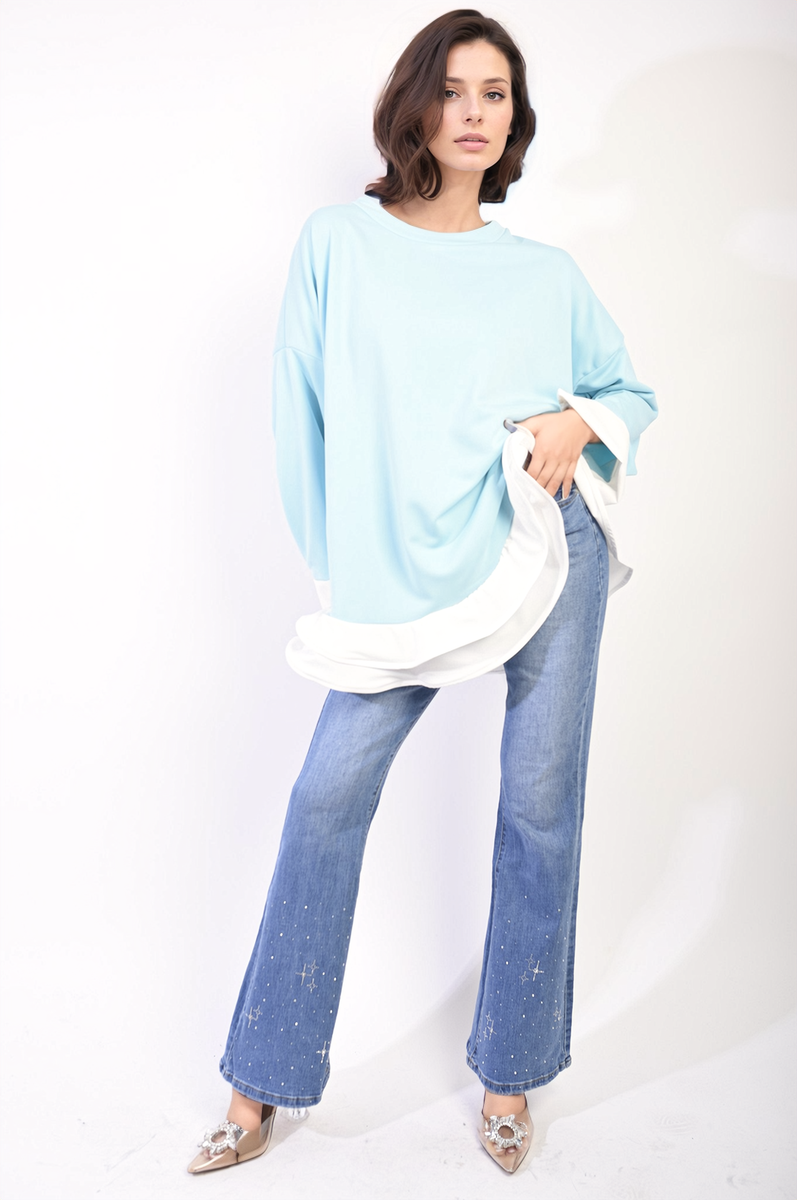 Contrast Ruffled Hem Top-5