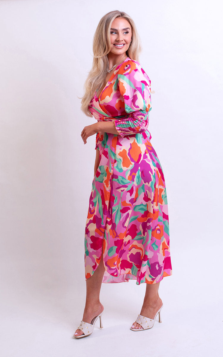 Wrap Front Printed Midi Dress-7