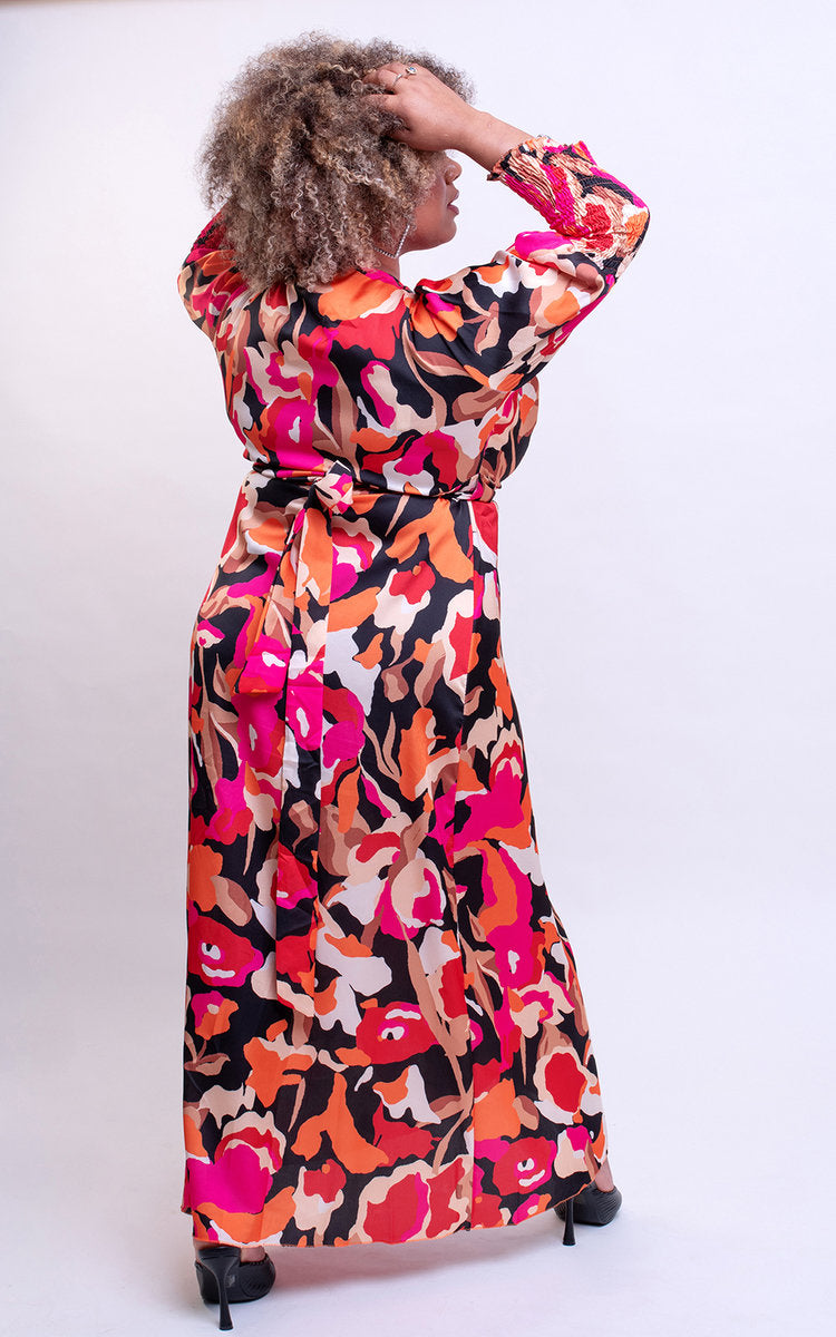 Wrap Front Printed Midi Dress-6