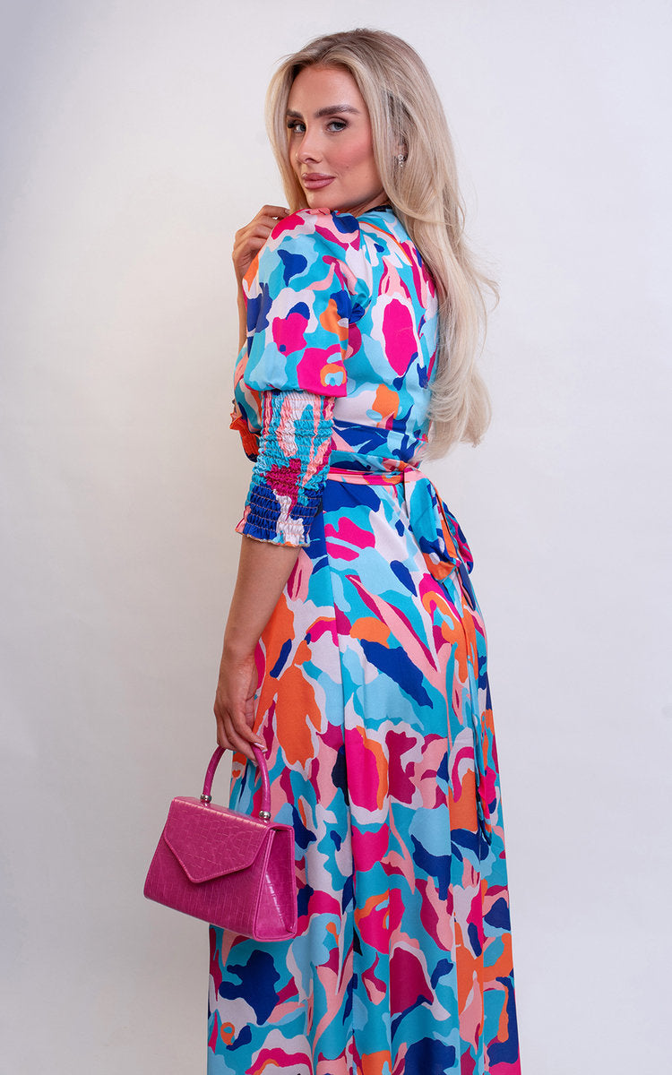 Wrap Front Printed Midi Dress-5
