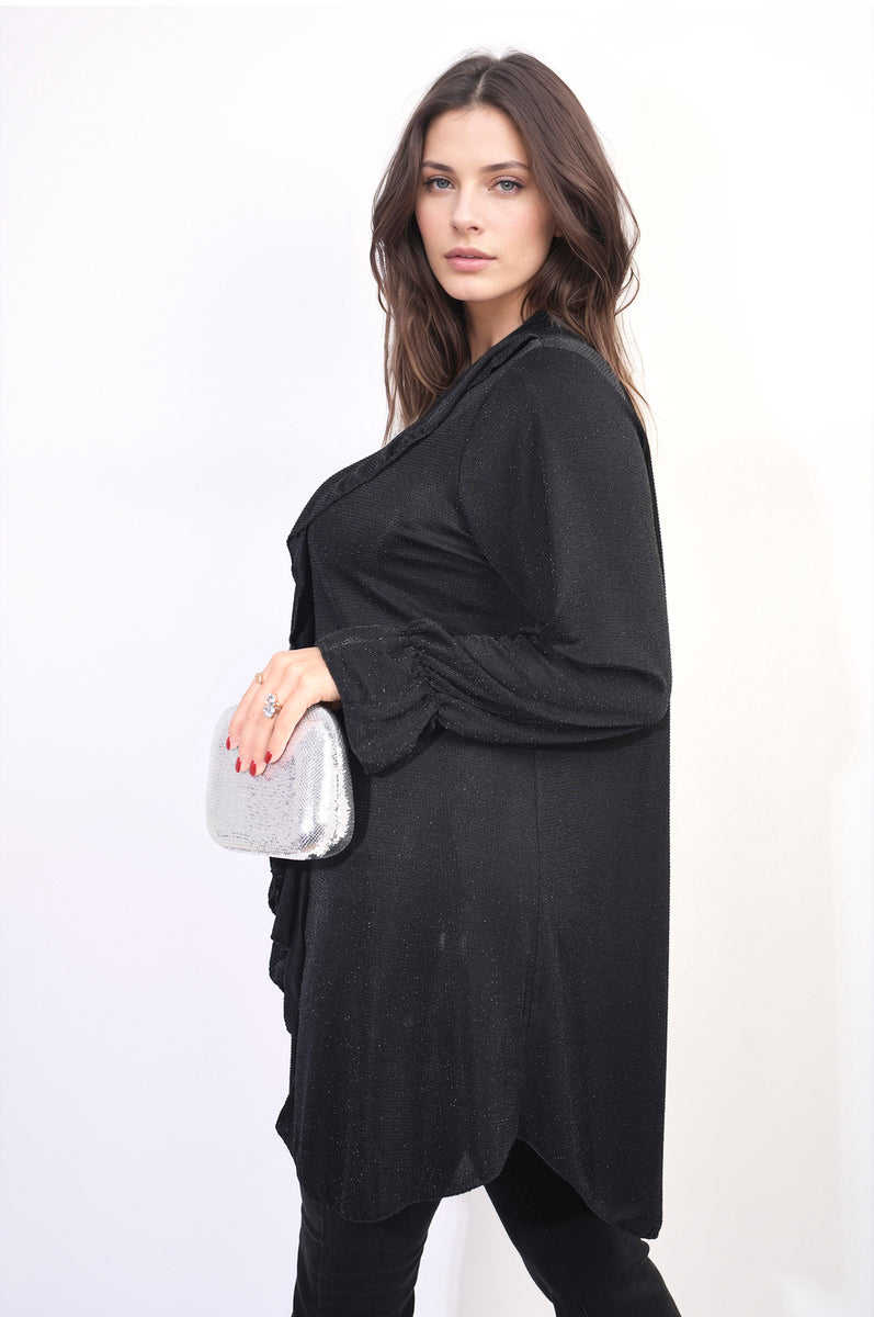 Oversized Satin Ruffle Shirt Dress-4
