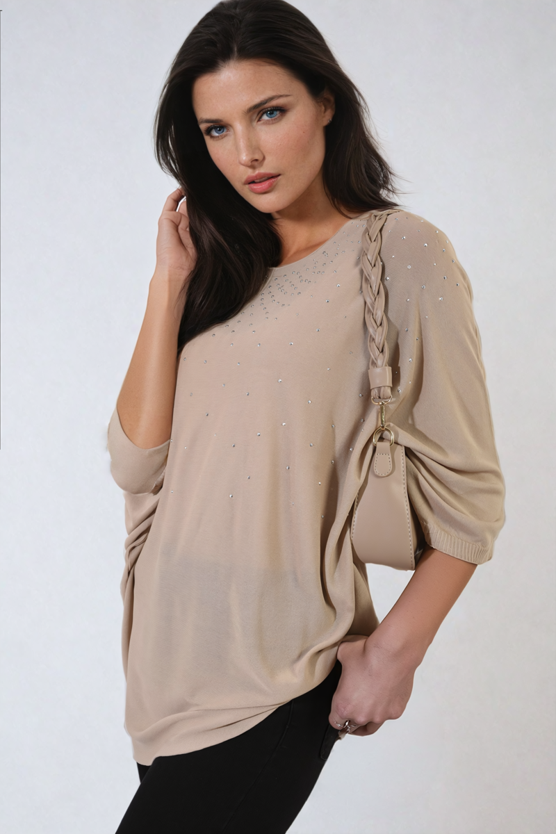 Round Neck Studded Oversized Top-6