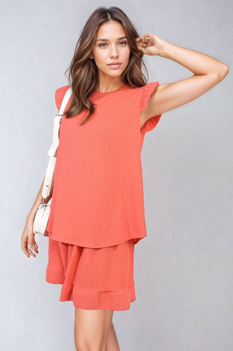 Ruffle Trim Sleeve Top and Shorts Co-ord Set-10