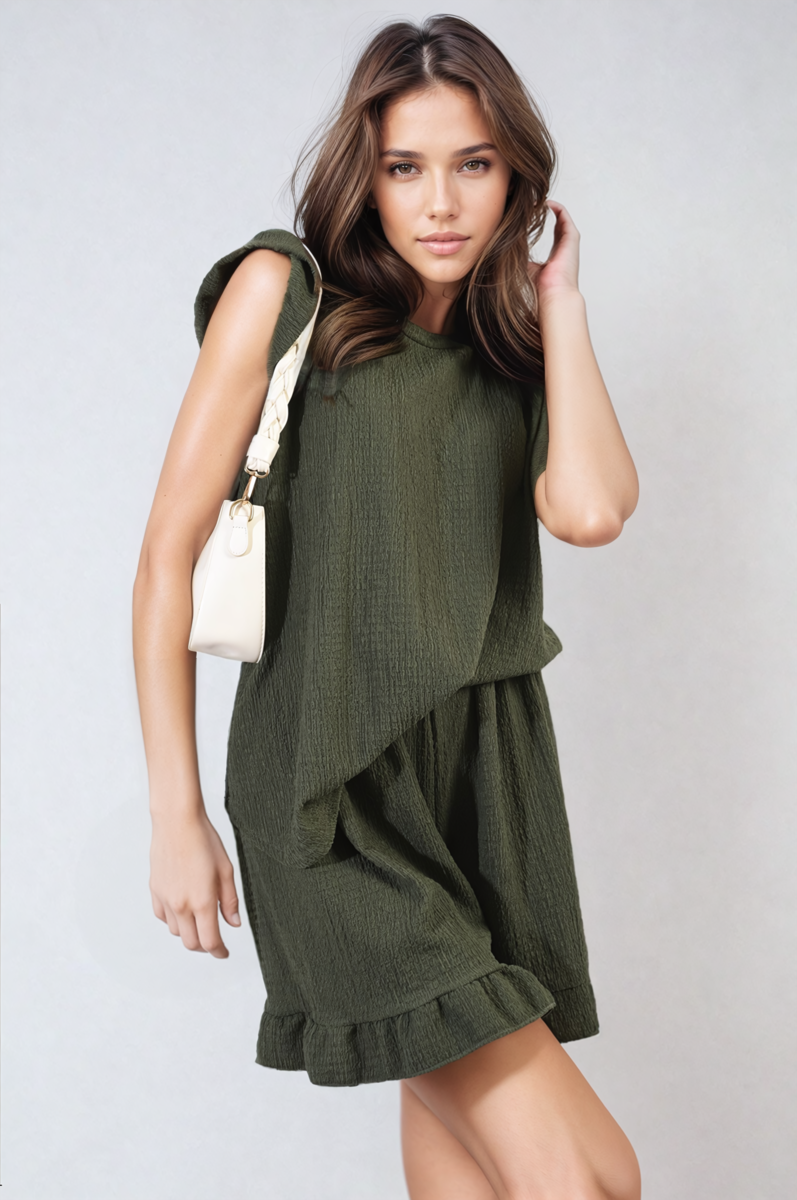 Ruffle Trim Sleeve Top and Shorts Co-ord Set-16