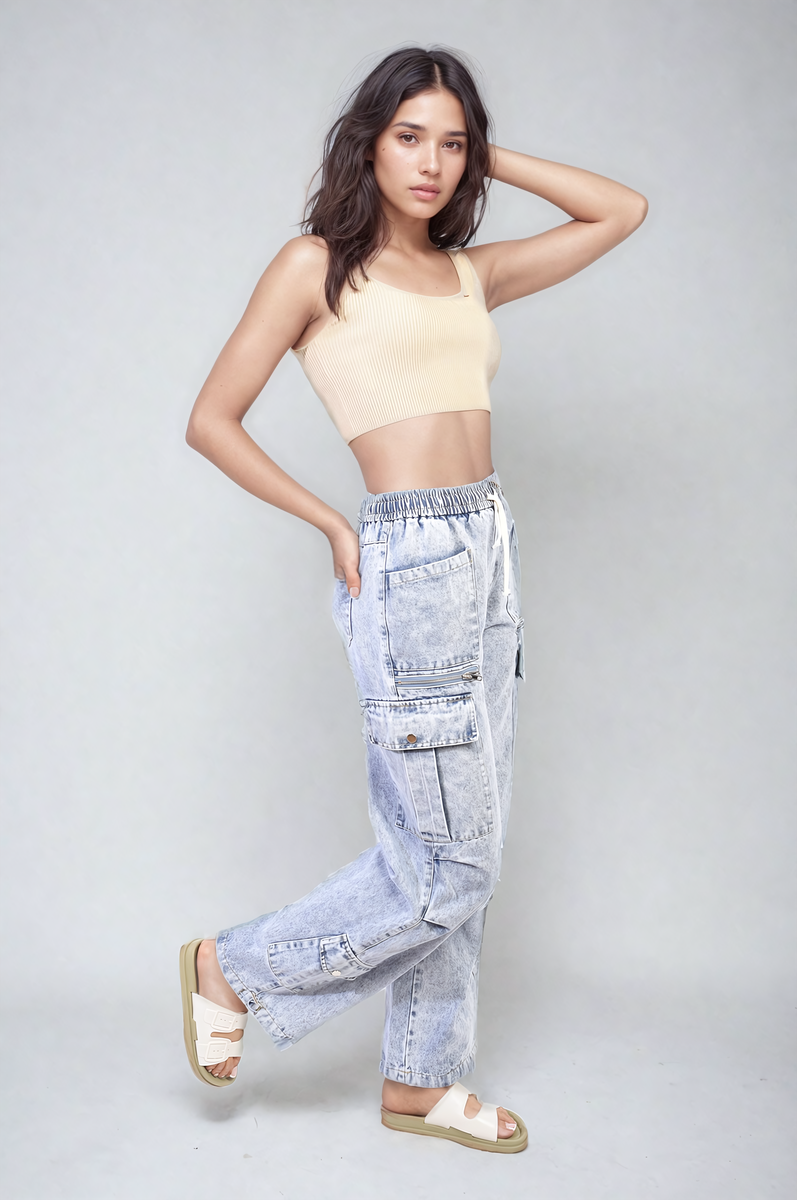 Multi Pockets Drawstring Cargo Jeans-5