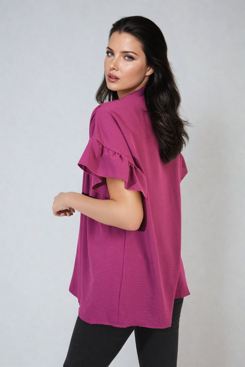 Button Down Pleated Frill Tops-1