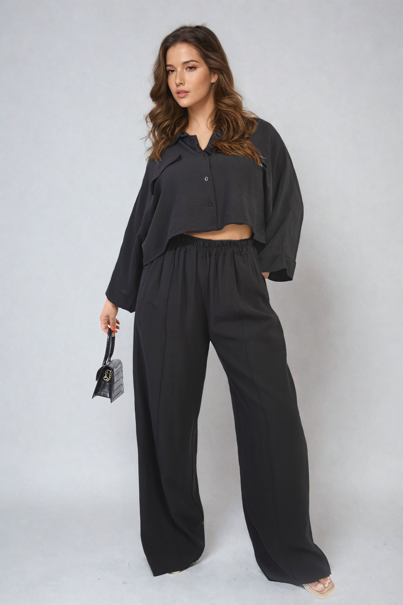 Oversized Long Sleeve Crop Top and Wide Leg Trouser Co-ord Set-8