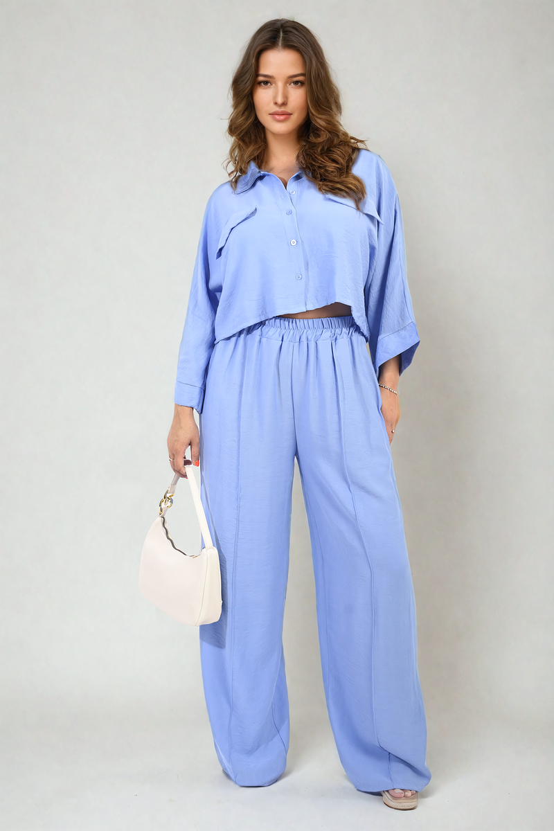 Oversized Long Sleeve Crop Top and Wide Leg Trouser Co-ord Set-0