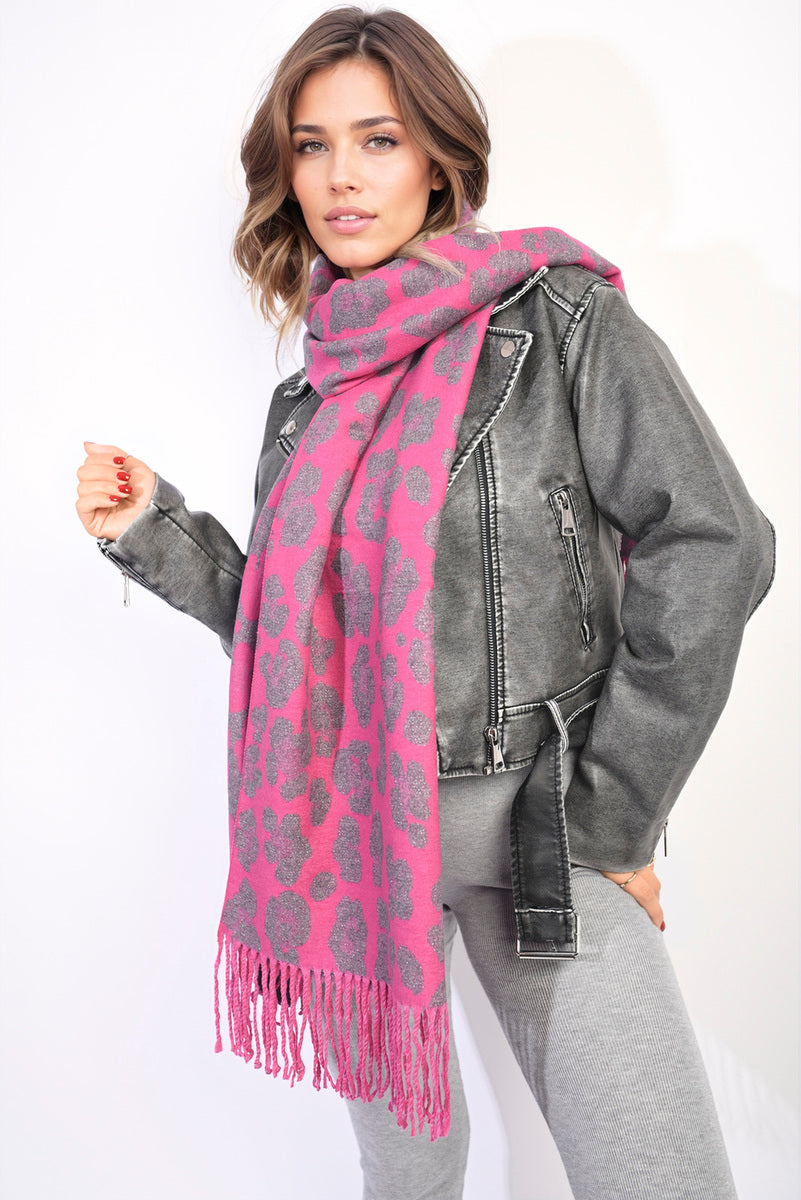 Animal Print Scarf with Tassel-2