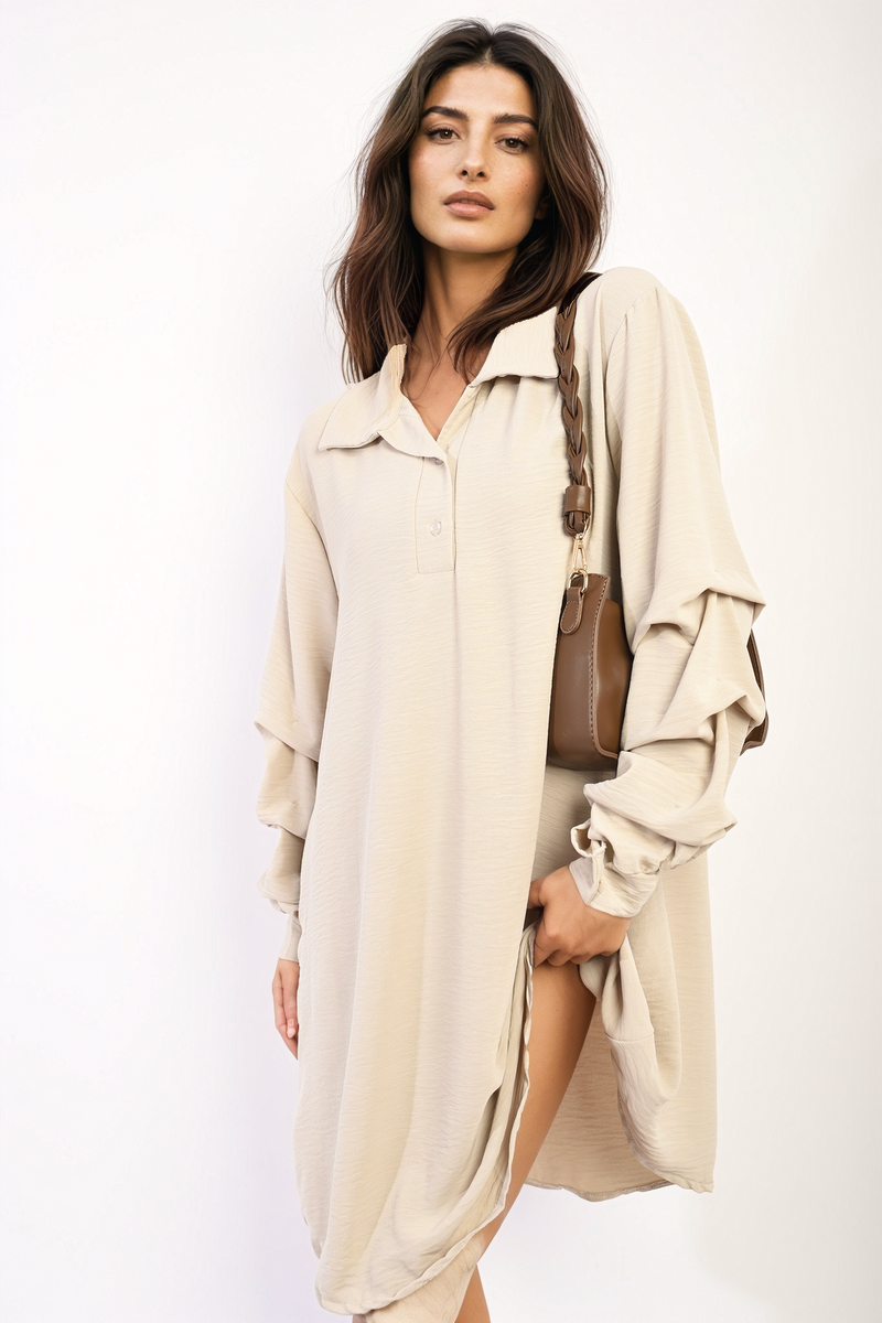 Ruffle Sleeve Pocket Button Front Blouse Dress-12