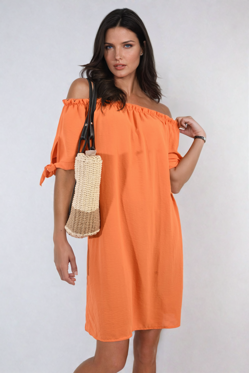 Knot Cuff Off Shoulder Mini Dress-2