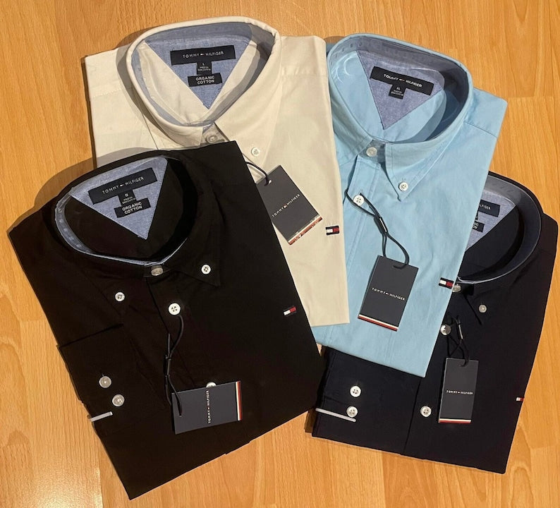 TOMMY HILFIGER Men's Oxford Shirt Slim Fit Polo shirt Collar Button Down Formal polo T-Shirt S M L XL XxL