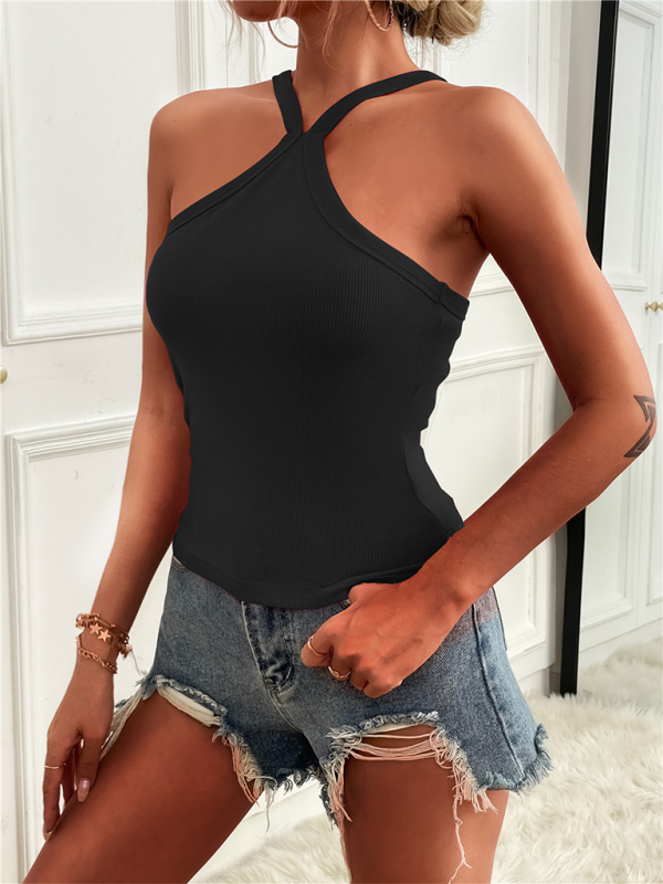 Women's Solid Color Cross Neck Tank Top