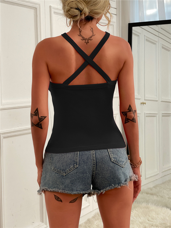 Women's Solid Color Cross Neck Tank Top
