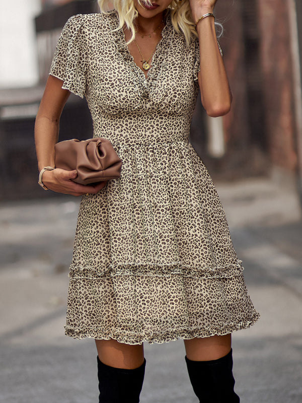 Women's Floral Print Flutter Sleeve Faux Wrap Mini Dress