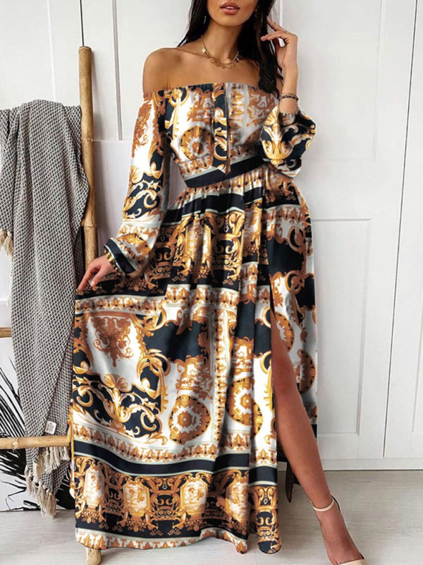 Women's Floral Print The Shoulder Long Sleeve Maxi Dress