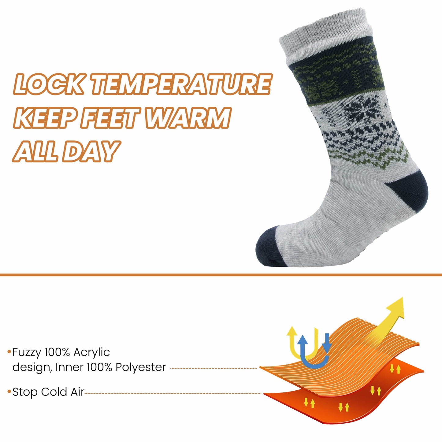 Pack of 2 Men's Chunky Knit Slipper Socks with Grips Thick Warm Non-Slip Indoor Bed Socks Gift by Sock Stack