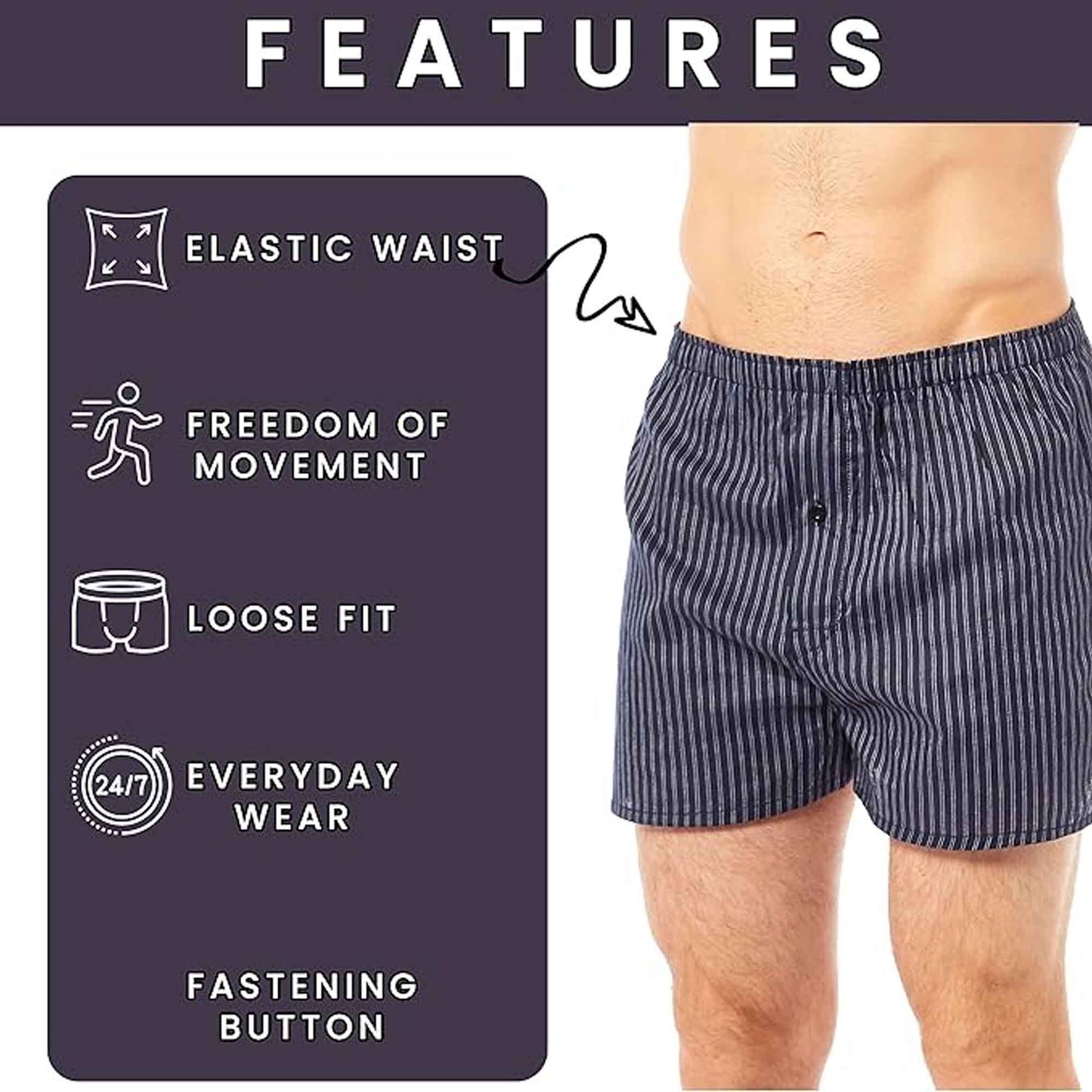 Pack of 6 Mens Loose Fit Woven Boxers with Comfort Waistband in Soft Cotton Blend Multiple Sizes and Colors Breathable Durable MB01 by Sock Stack