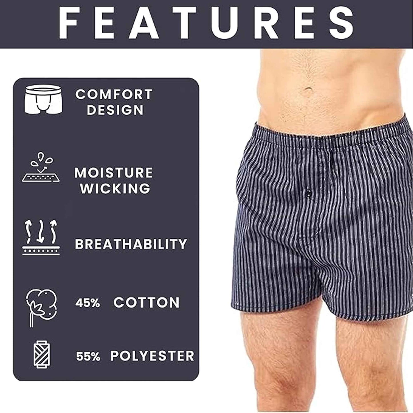 Pack of 6 Mens Loose Fit Woven Boxers with Comfort Waistband in Soft Cotton Blend Multiple Sizes and Colors Breathable Durable MB01 by Sock Stack