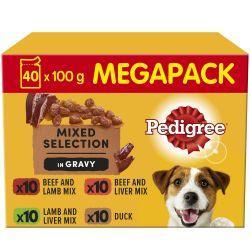 Pedigree Adult Wet Dog Food Pouches Mixed in Gravy Mega Pack 40 x 100g Pack