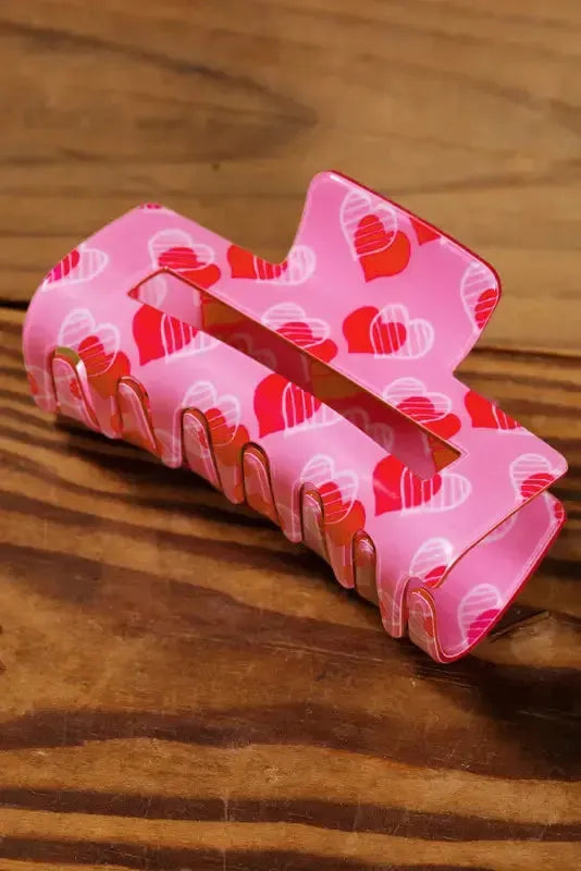 Pink Double Heart Printed Valentines Fashion Hair Claw-1