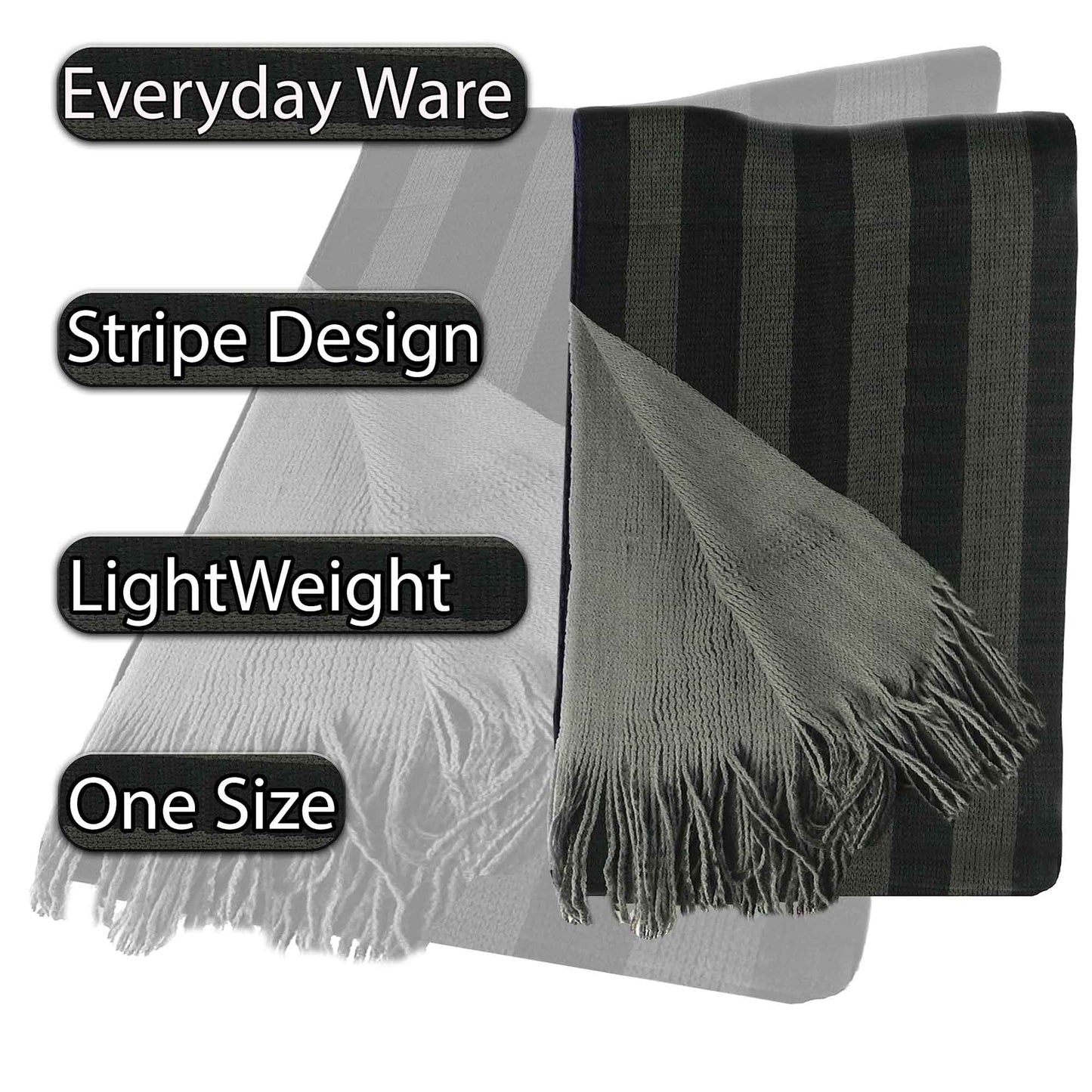 Reversible Stripe Design Men's Scarves Soft Woven Acrylic Fabric Winter Accessory Stylish for Casual and Formal Outfits 3 Colour Options Sock Stack