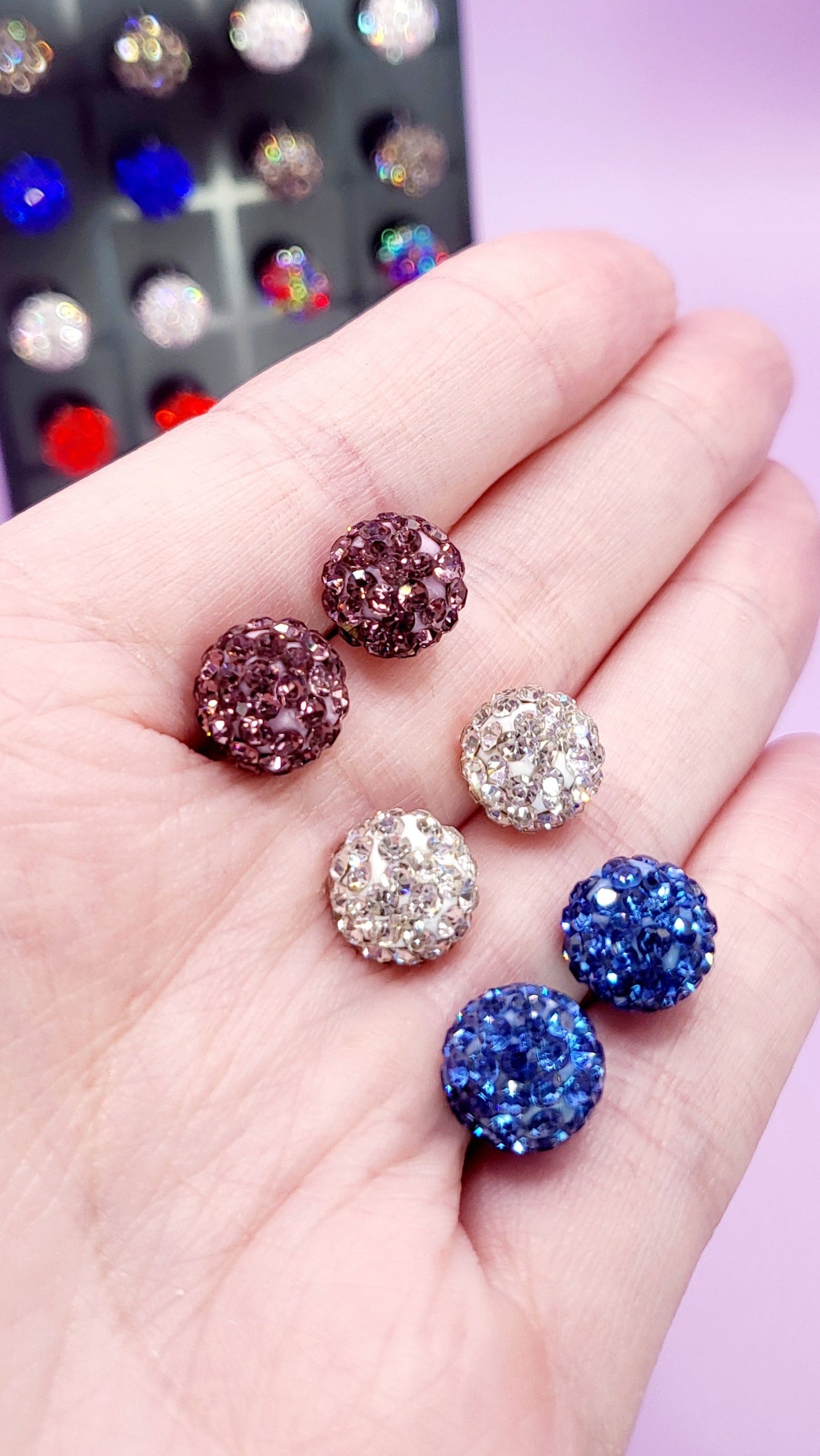 Round Glitter Ball Medium Crystal Earrings Medium Set Of 12