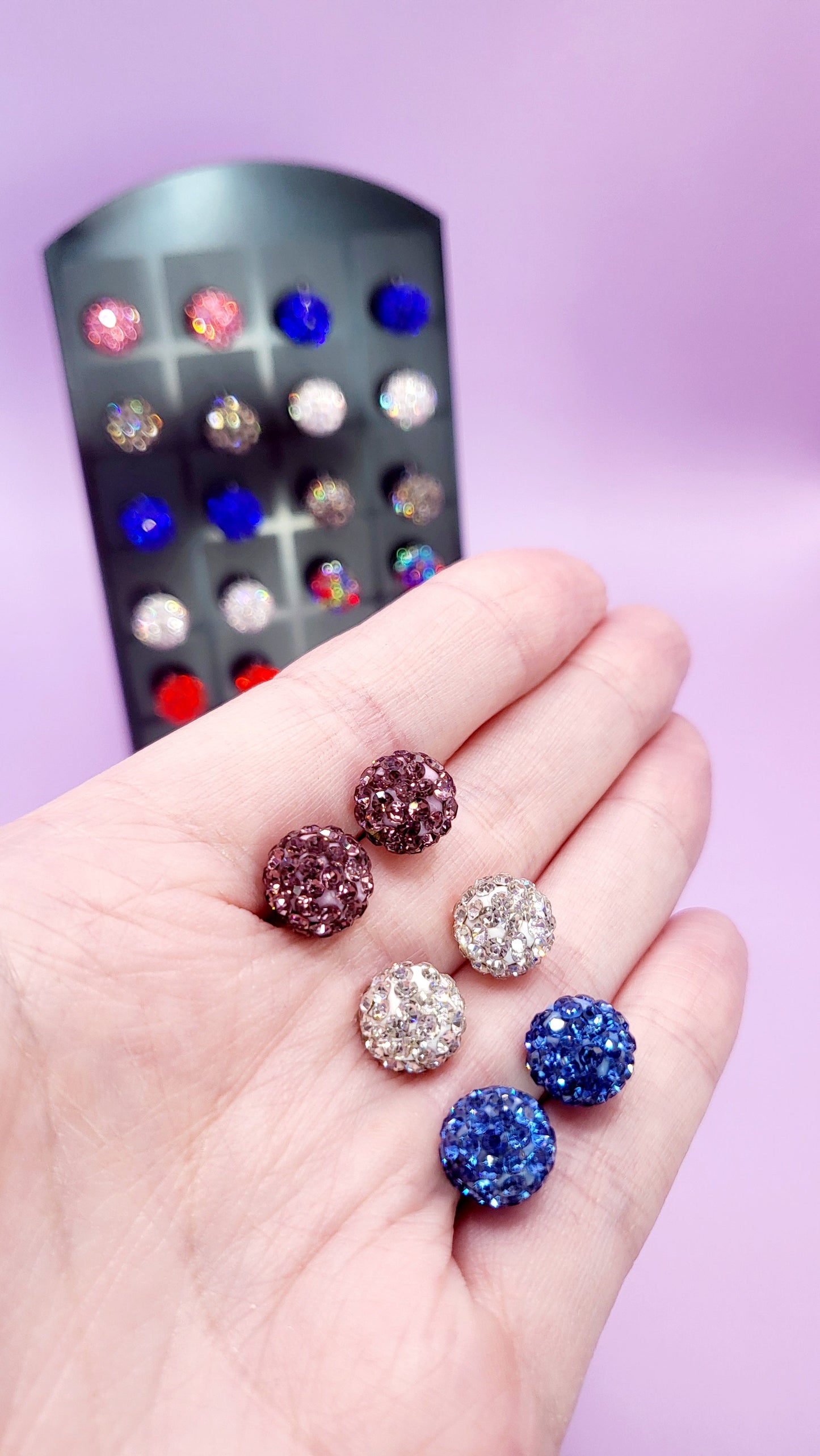 Round Glitter Ball Medium Crystal Earrings Large Set Of 12