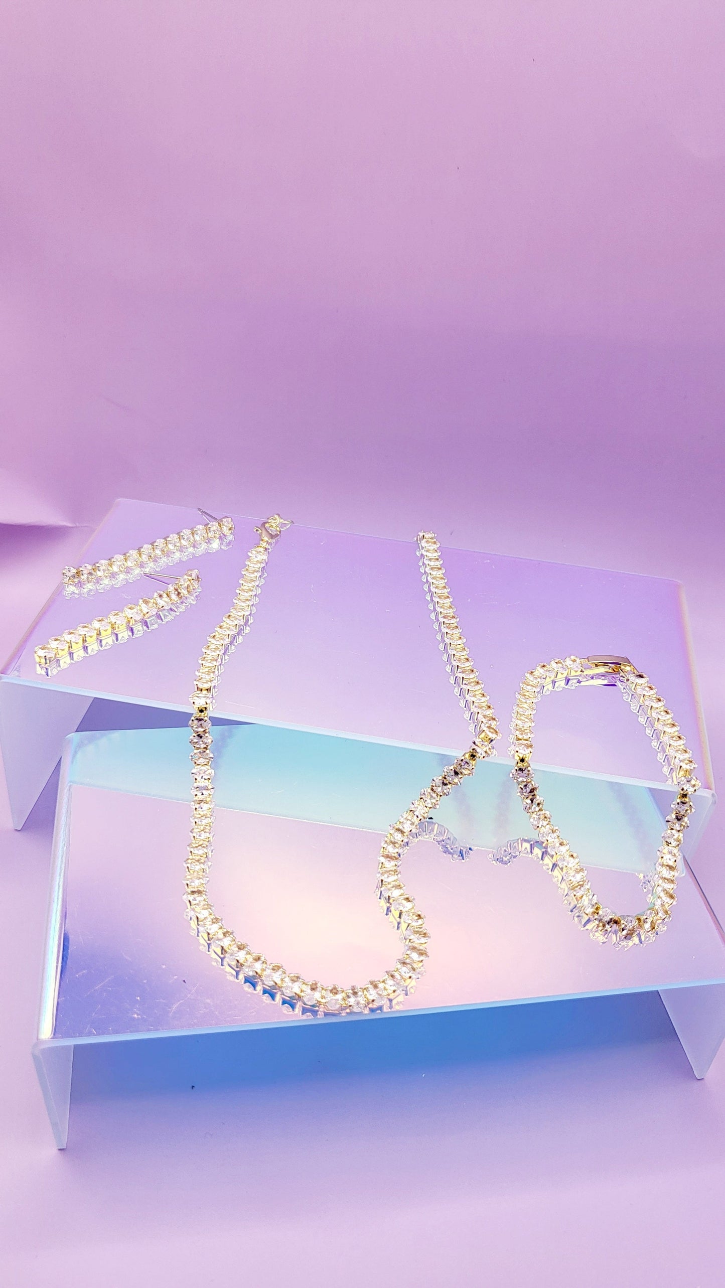 Sparkly Round Crystal Trio Necklace, Earrings & Bracelet