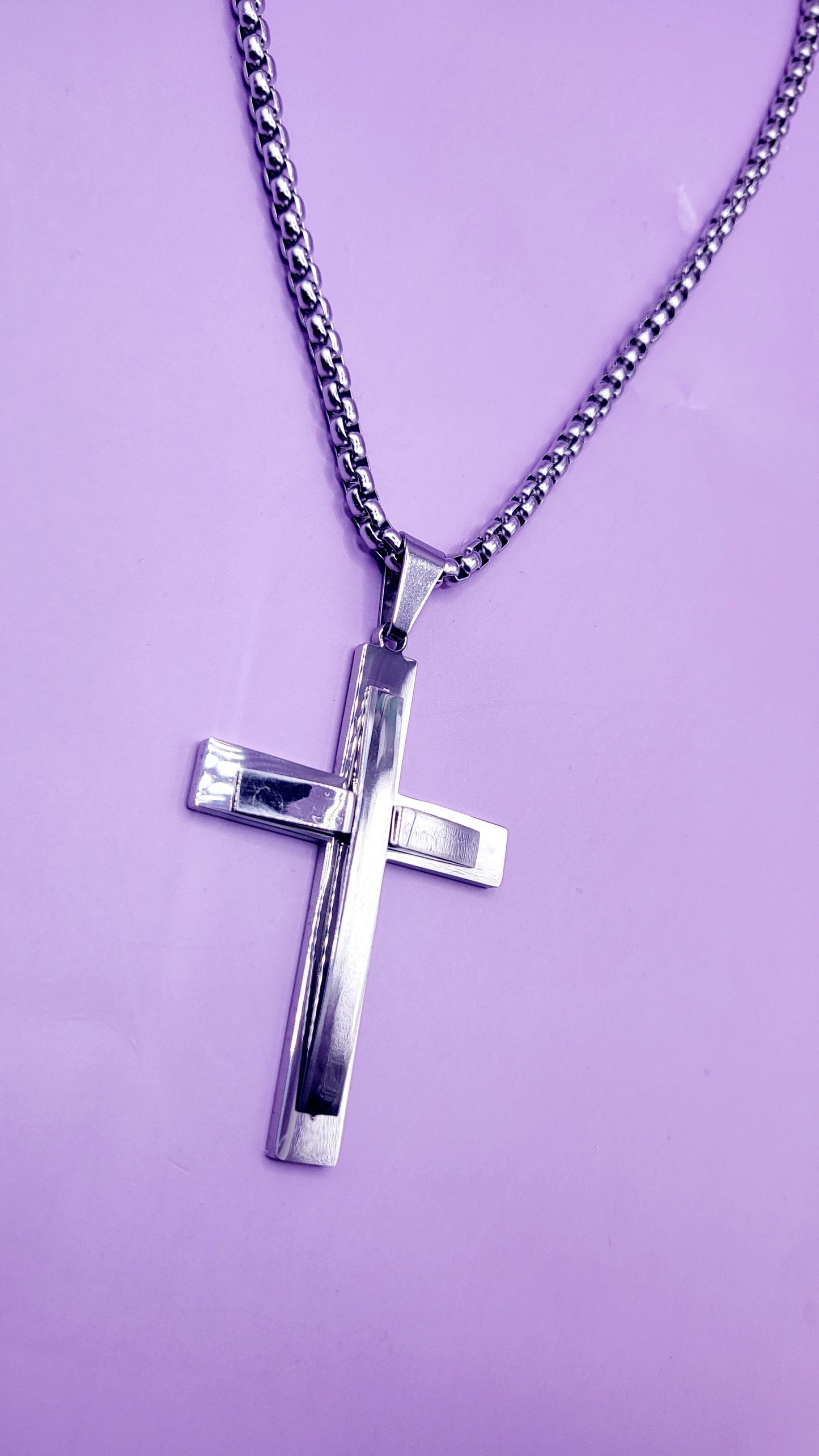 Polished Silver Cut Out Cross Necklace
