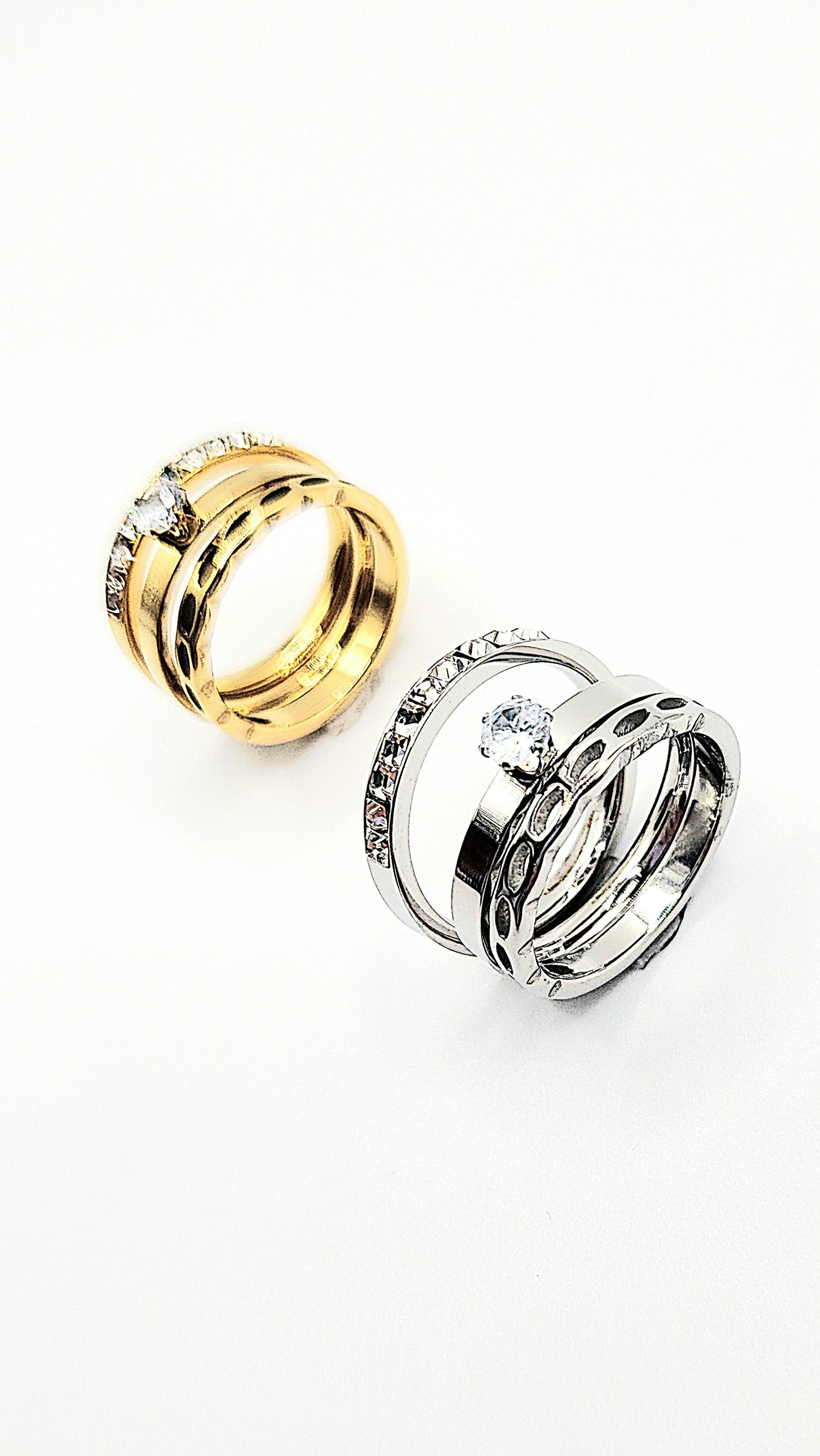 14k Gold Plate Solitaire Crystal Stacking Rings Box set of 24