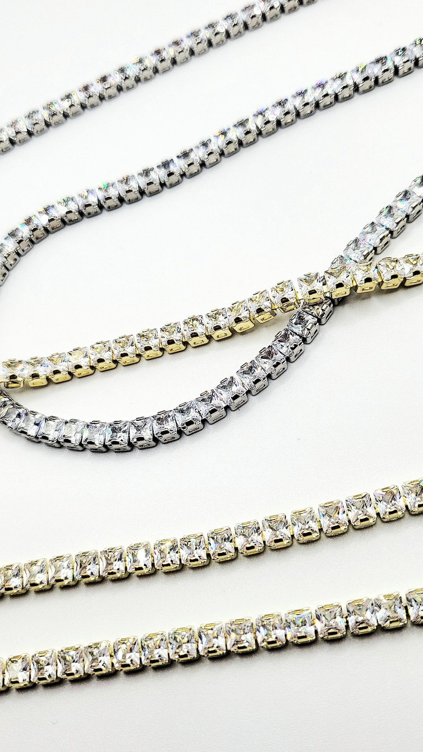 Square Cut Crystal Tennis Necklace Trio Set